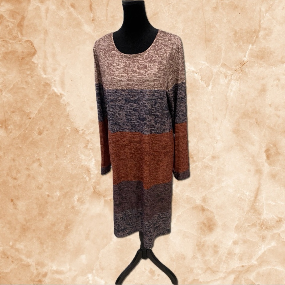 Tan and Gray Long Sleeve Sheath Dress
